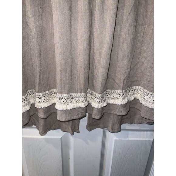 Umgee Top Womens L Lace Accents Fringe Tan Open Back Shirt Boho Blouse peasant - Picture 4 of 10